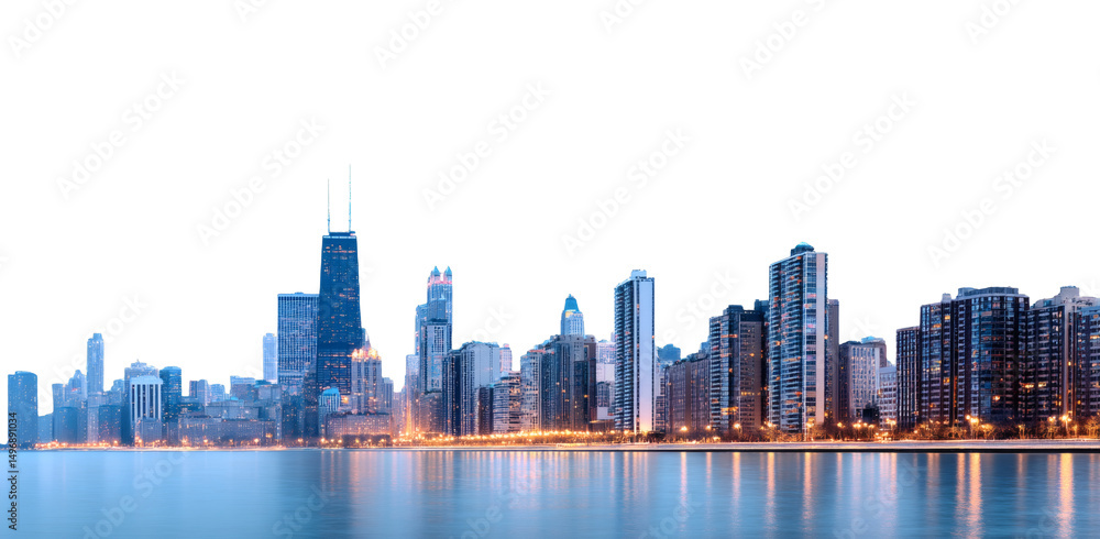 Fototapeta premium [Transparent Background PNG]Chicago Skyline at Dawn over Lake Michigan