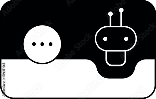 Minimalist vector illustration of an AI chatbot typing a message. Landscape format (EPS + JPG), ideal for UI design, presentations, or explainer visuals.