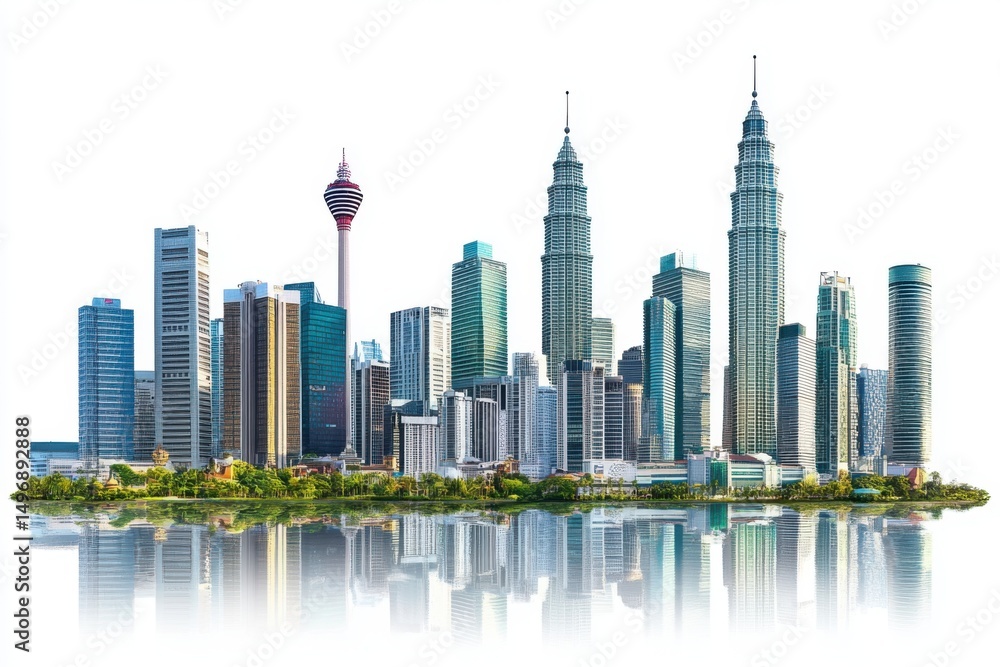 Obraz premium Kuala lumpur skyline reflection on white background