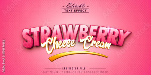  Pink strawberry cheese cream text, editable text effect.