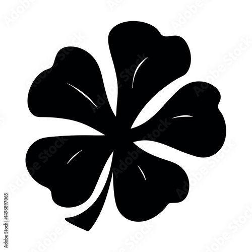 A Bold Black Silhouette of a FiveLeaf Clover on White Background