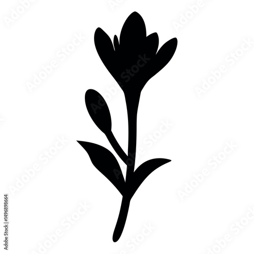 Elegant black silhouette illustration of a flowering plant with budding petals