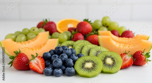 彩り豊か新鮮果物盛り合わせ 自然光輝くジューシーなフルーツ. AI Generated