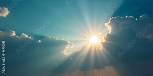 Fototapeta Naklejka Na Ścianę i Meble -  Sunbeams breaking through clouds heavenly light