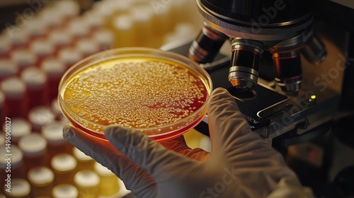 Microscopic Analysis of Bacterial Culture on Petri Dish