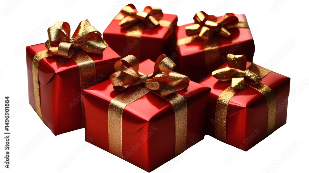 Obraz premium [Transparent Background PNG]Elegant Red Gift Boxes with Golden Ribbons