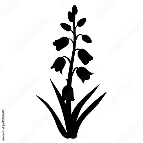 Silhouetted Illustration of a Tall Flowering Plant with Elongated Leaves