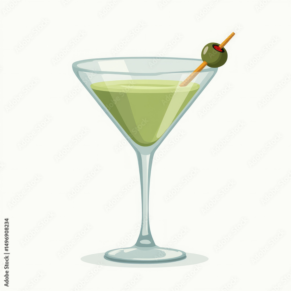 Flat Design — Martini Glass Emoji Floating on White Background Flat Design — Martini Glass Emoji Floating on White Background