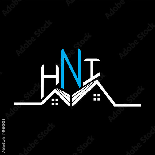 HNI Real State logo design, HNI simple and modern logo. HNI luxurious alphabet design