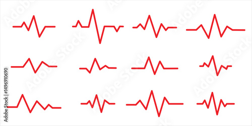 red heartbeat line icon set vector on white background.