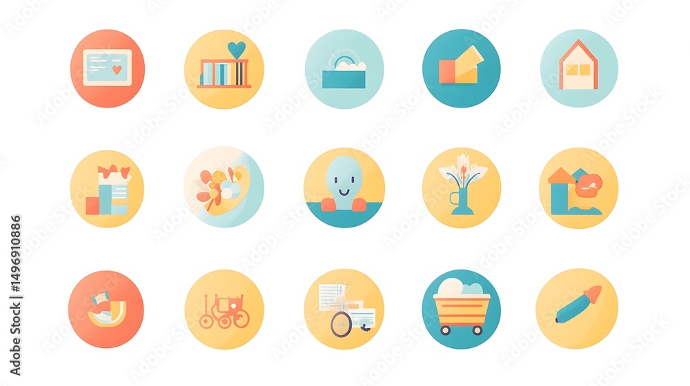 Flat Icon Set Home with Nature, and Gifts. Flat Icon Set Home with Nature, and Gifts.