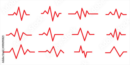 red heartbeat line icon set vector on white background.