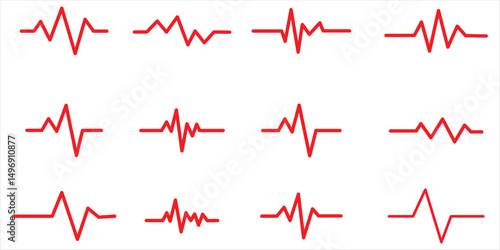 red heartbeat line icon set vector on white background.