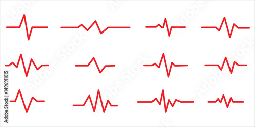 red heartbeat line icon set vector on white background.