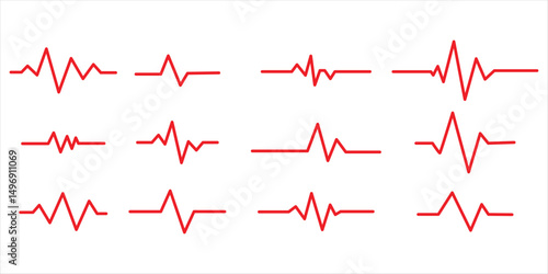 red heartbeat line icon set vector on white background.