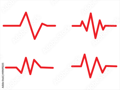 red heartbeat line icon set vector on white background.