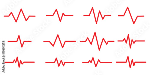 red heartbeat line icon set vector on white background.