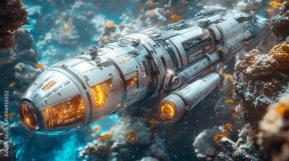 Submarine Spaceship in Coral Reefs Submarine Spaceship in Coral Reefs