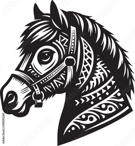 Black and White Berber Horse Vector Illustration – High-Quality Line Art Design