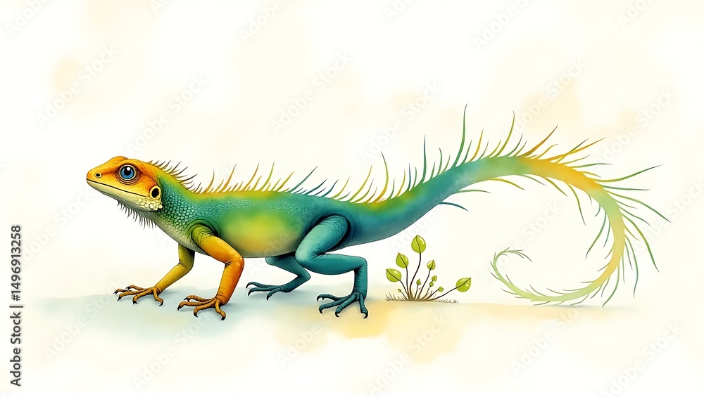 Fototapeta premium green iguana on a white background