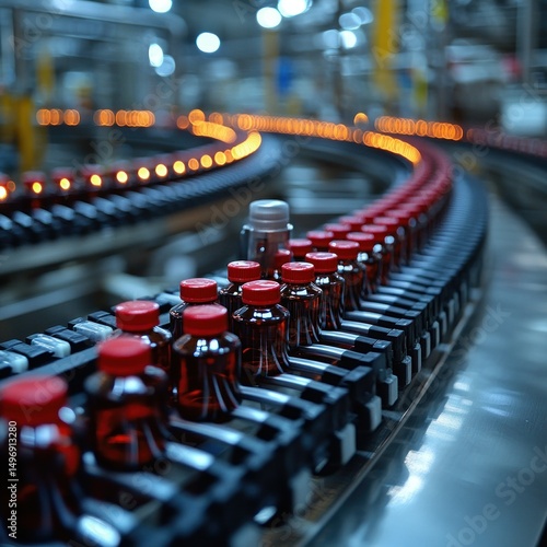 Bottles on Conveyor Belt in Factory