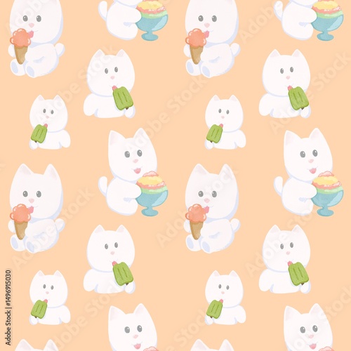 Adorable White Dog Summer Seamless on pastel Orange