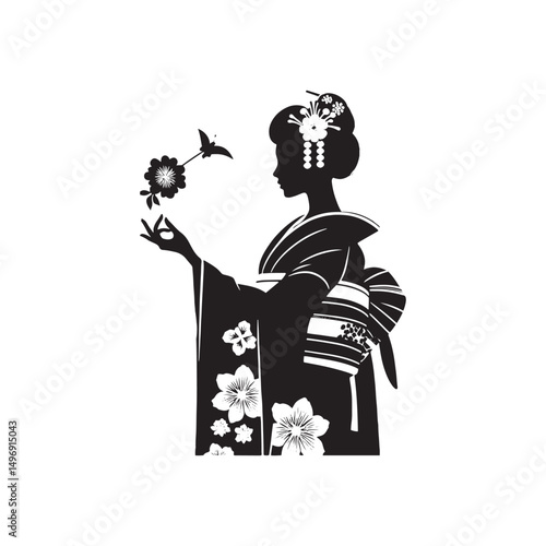 Charming Yukata Dress Vector Silhouette – Casual Summer Kimono, Light Fabric, Traditional Japanese Style, Cultural Heritage, and Effortless Seasonal Elegance.
