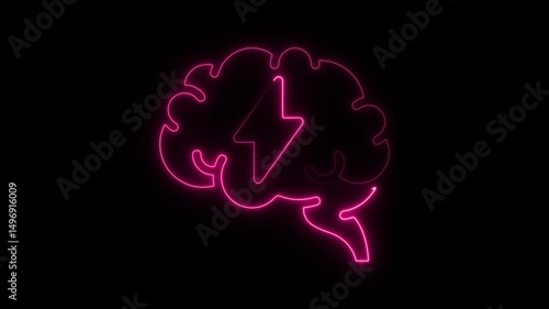 Animated neon brain with lightning bolt signifying brainstorming and idea generation