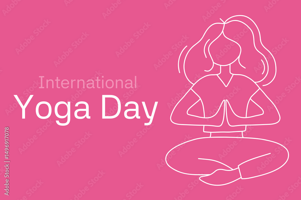 Illustration Celebrating International Yoga Day with Meditating Woman and Pink Background. Line art illustration for International Yoga Day showing a meditating woman on a bright pink background, Illustration Celebrating International Yoga Day with Meditating Woman and Pink Background. Line art illustration for International Yoga Day showing a meditating woman on a bright pink background,