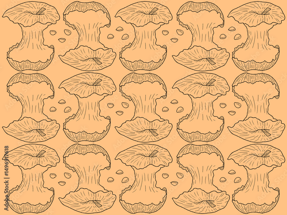 Obraz premium seamless pattern with apple bite. hand drawn outline on harvest season vibes background. high resolution for design with a whimsical and enchanting yellow theme