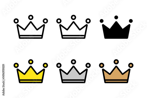 様々な配色を施したシンプルな王冠の線画アイコン