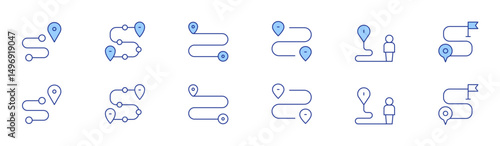 Destination icon set in two styles, Duotone and Thin Line style. Editable stroke. route, destination, business plan