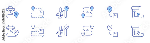 Destination icon set in two styles, Duotone and Thin Line style. Editable stroke. sedentary, route, destination, maps