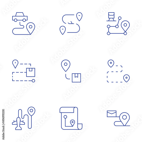Destination icons set. Thin Line style, editable stroke. sedentary, train, route, destination, maps