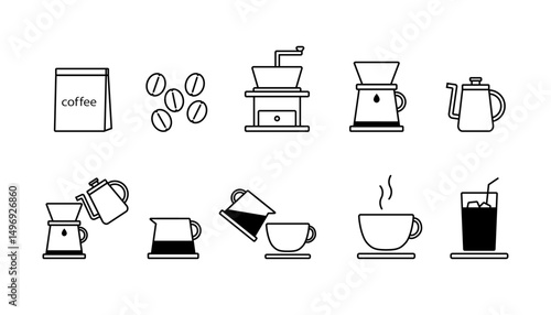 コーヒーの淹れ方を説明したり喫茶店の広告に使えそうなイラスト素材