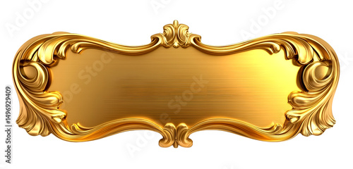 Golden Nameplate – Blank Metal Sign Isolated PNG