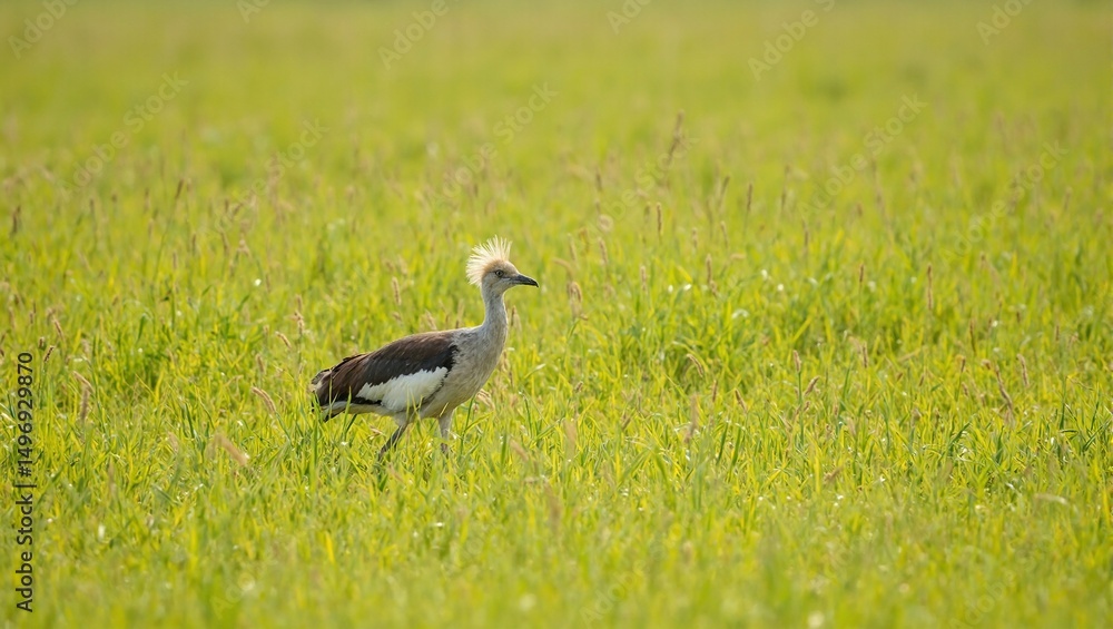 Fototapeta premium Secretary bird strutting in savannah grassland
