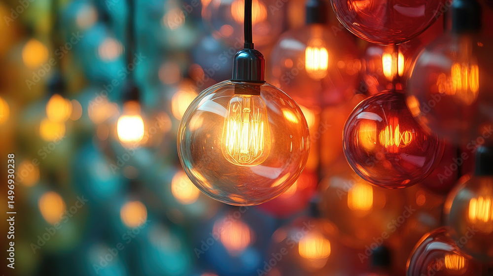 Colorful hanging lights illuminating a vibrant backdrop Colorful hanging lights illuminating a vibrant backdrop