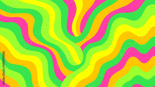 Psychedelic Wavy Pattern in Bright Tropical Tones. Groovy abstract background with colorful flowing waves in a tropical and playful style.