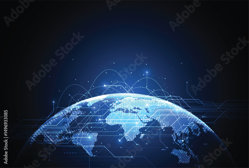 Abstract global network connection on technology background. World map point and line composition concept of global business