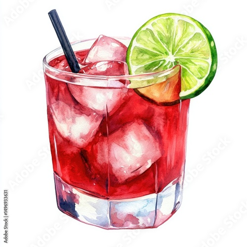 Vibrant red cocktail with lime