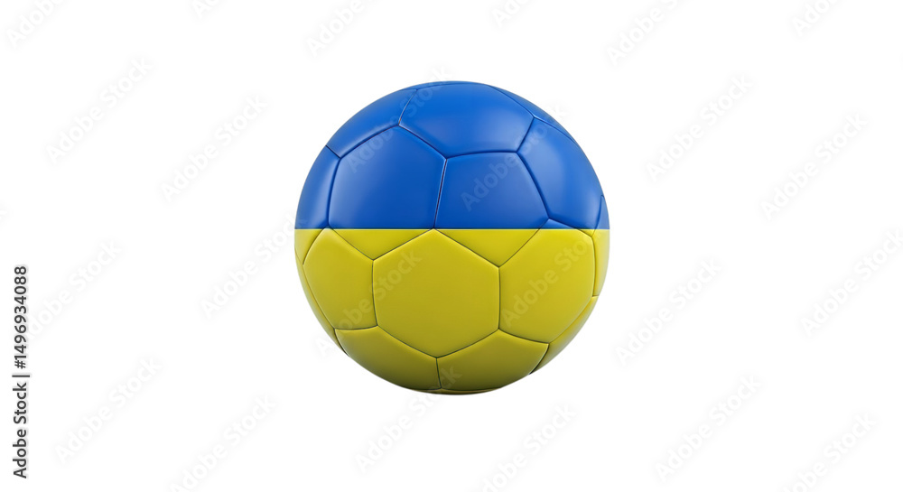 Fototapeta premium A soccer ball with the ukrainian flag colors against a plain black background in a studio shot