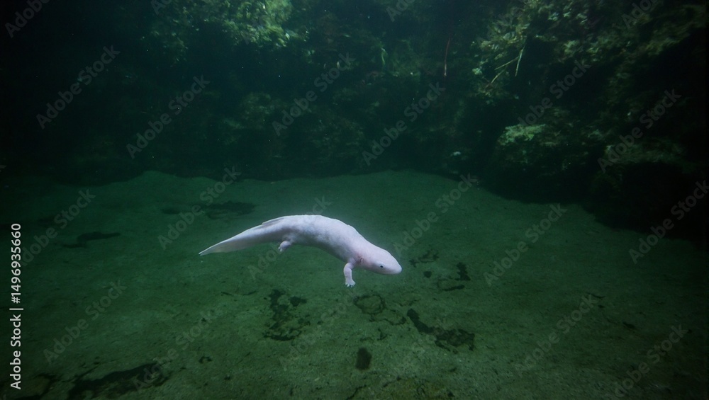 Fototapeta premium Axolotl in underground lake