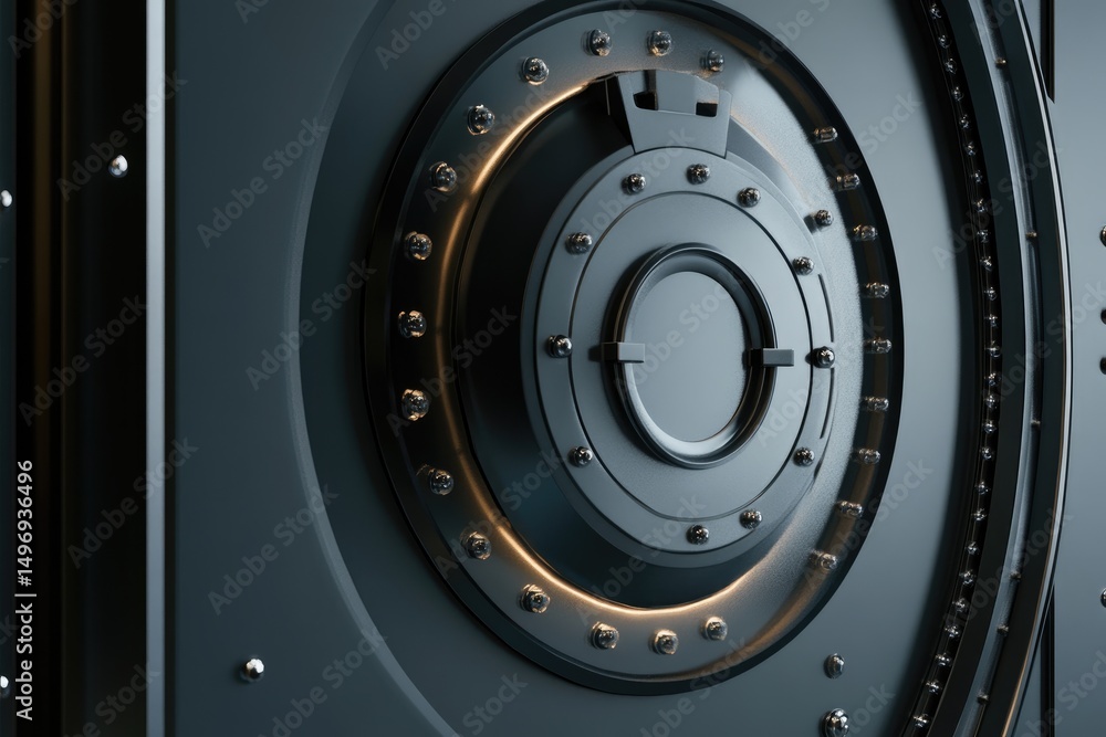 Fototapeta premium Dark metallic vault door, intricate circular mechanism