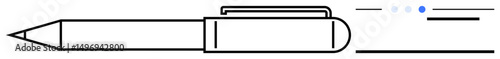 Simple linear pen emitting writing strokes with minimal design. Ideal for creativity, education, writing process, innovation, design inspiration, stationery branding, simple landing page
