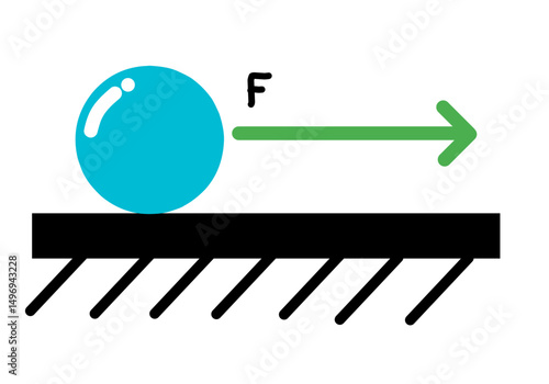 3d render of a clock with arrow sign. Ball experiencing a horizontal force on a surface.
