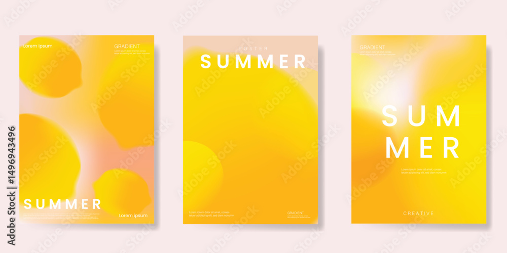Naklejka premium Abstract colorful gradient fruit card background set. Minimalist poster with lemon. Modern summer and spring wallpaper design for drink menu, promotion, beverages, ads.