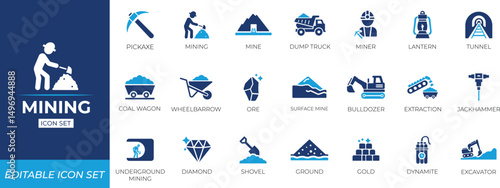 Mining icon set. Solid icon collection 