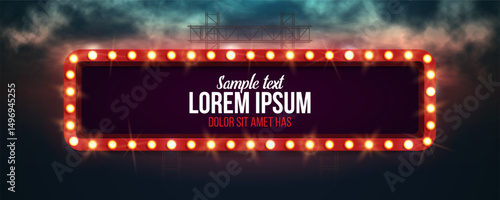 Shining retro billboard. Vintage bright sign board for your design. Vector illustration.