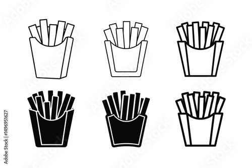 3d style crispy potato fries vector icon with shadows